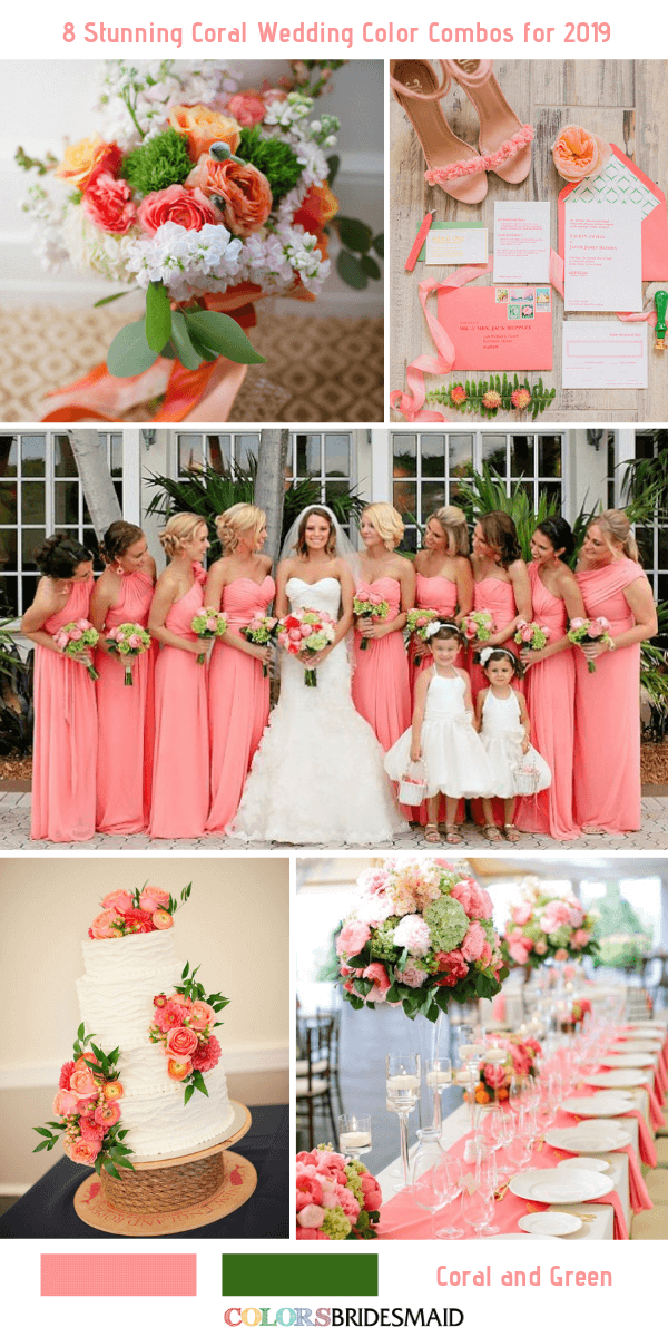 coral wedding colors 2019 coral and green